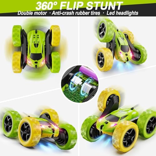 Remote Control Car, RC Car Toys for 6-12 Year Old Boys, Off Road RC Stunt Car 4WD 360° Rotating Remote Control Car for Kids, Boys Girls Gifts for Birthday, Christmas Yellow&Green