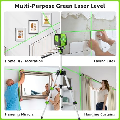 Huepar Laser Level, 100ft Self Leveling Green Cross Line Laser for Picture Hanging, Tile, Decoration & DIY Indoor Construction – 360° Magnetic Base & Battery Included