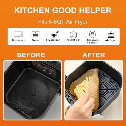Ctizne Air Fryer Liners Disposable: 200PCS 8 Inch Square Parchment Paper Liner, Non-stick Oilproof Baking Paper Sheets for 5-8 QT Airfryer Basket