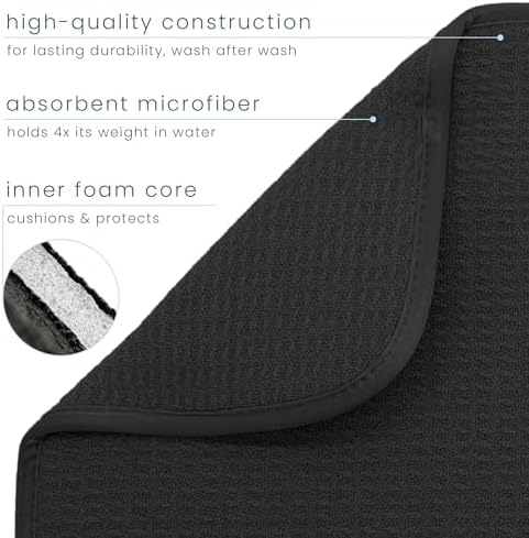S&T INC. Dish Drying Mat Jumbo, 18” x 30”, Absorbent Microfiber Kitchen Counter Mat, Dish Drying Pad for Dishes, Utensils, Pots and Pans, Jumbo, Black