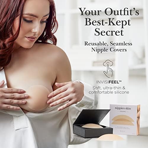Nippies Nipple Covers for Women - Sticky Adhesive Silicone Pasties - Reusable Pasty Nipple Cover with Travel Box