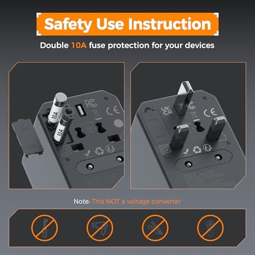 TESSAN Universal Travel Adapter, GaN 65W International Power Adapter with 5 USB Ports (3 USB C), Worldwide Plug Adaptor for US to Europe UK France Germany Spain Australia (Type C G A I), Black