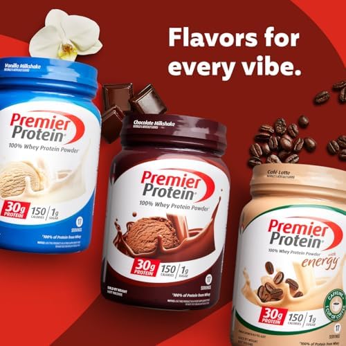 Premier Protein Powder, Vanilla Milkshake, 30g Protein, 1g Sugar, 100% Whey Protein, Keto Friendly, No Soy Ingredients, Gluten Free, 17 Servings, 23.3 Ounces