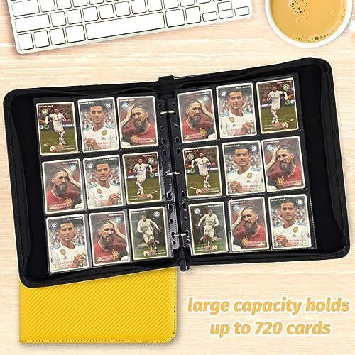9 Pocket Card Binder, Premium Zip Trading Card Binder, 720 Double Sided Pocket PU Card Collection Binder, Collector Card Album, Card Folder for MTG, TCG, Sports Cards, Game Cards (yellow)