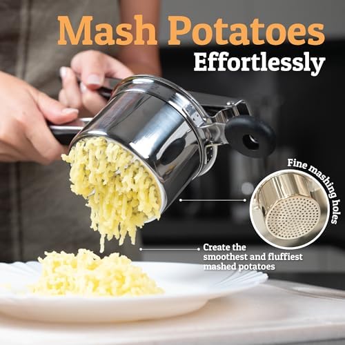 PriorityChef Large 15oz Potato Ricer, Heavy Duty Stainless Steel Potato Masher and Ricer Kitchen Tool, Press and Mash Kitchen Gadget For Perfect Mashed Potatoes - Everytime