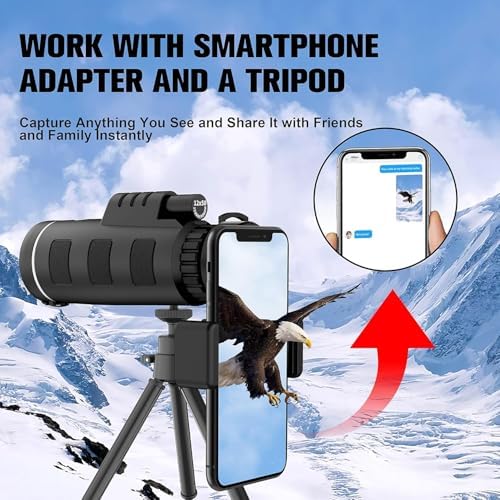 40x60 HD Monocular Telescope with Smartphone Adapter,High Power Portable Telescope for Bird Watching, Hiking, Camping, Travel & Outdoor Adventures