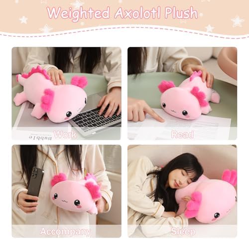 SQEQE Weighted Axolotl Plush, Weighted Axolotl Stuffed Animal, Cute Plushies Soft Pink Pillow Toy Gift for Kids Adults 23.6 Inch, 3.1 Lbs