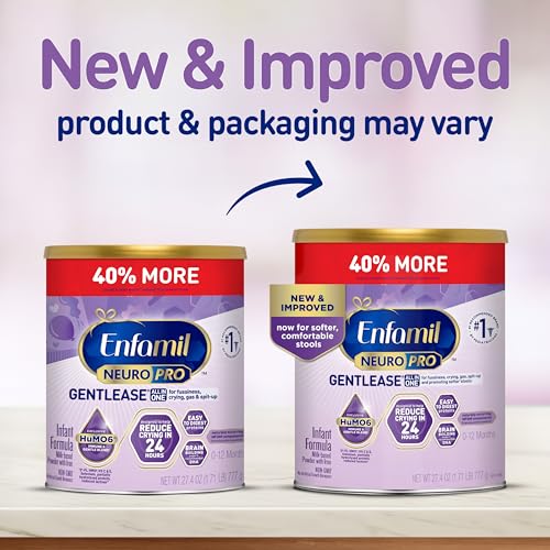 Enfamil NeuroPro Gentlease Baby Formula, Brain Building DHA, HuMO6 Immune Blend, Designed to Reduce Fussiness, Crying, Gas & Spit-up in 24 Hrs, Prebiotics to Promote Softer Stools, Baby Milk, 27.4 Oz