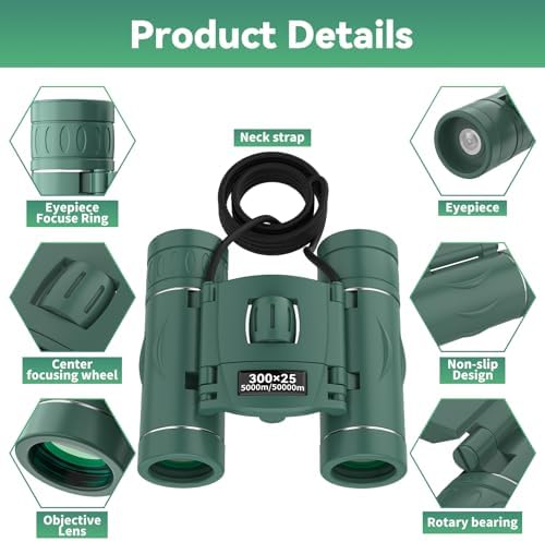300x25 Binoculars for Adults and Kids, High Powered Mini Pocket Binoculars with Phone Adapter, Waterproof Compact Telescope for Bird Watching, Hunting, Concert, Theater, Opera, Traveling, Sightseeing