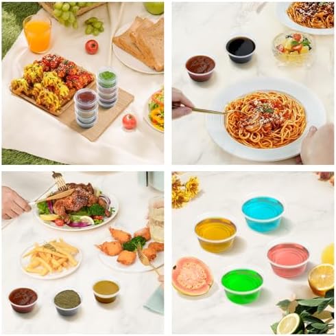 360 Set 2 oz Jello Shot Cups with Lids, Sturdy & Food Safe Disposable Plastic Portion Condiment Dipping Sauce Cups, Small Containers for Salad Dressing
