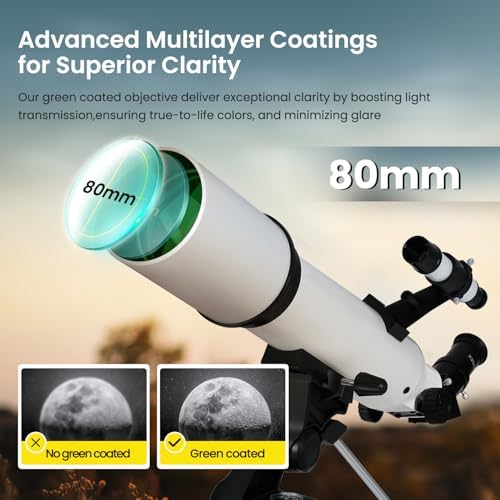 ESAKO Telescope for Adults & Kids, Astronomical Portable 80mm Aperture Beginners Telescope with Phone Adapter, Wireless Remote & Carry Bag