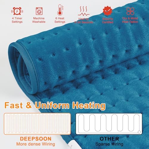 Heating Pads,Electric Heating Pads for Back,Shoulder,Hot Pad for Neck and Arms,Abdomen,Moist Heated Pad for Legs and Knee,Auto Shut Off(Deep Sky Blue, 24''×12'')