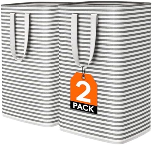 Lifewit 2 Pack Laundry Hamper Large Collapsible Laundry Baskets, Freestanding Waterproof Clothes Hamper with Easy Carry Handles in Laundry Room Bedroom Bathroom College Dorm for Adults, Black, 2 x 80L