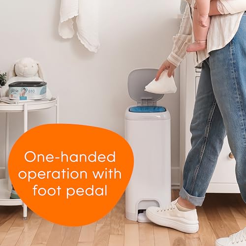 Diaper Genie Select Pail is Made of Durable Stainless Steel and Includes 1 Starter Square Refill That can Hold up to 165 Newborn-Sized Diapers.