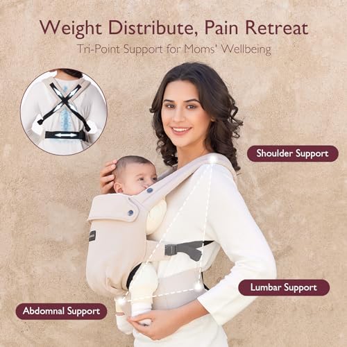 Momcozy Baby Carrier - Ergonomic, Cozy and Lightweight Carrier for 3-24 Months, Effortless to Put On, Ideal for Hands-Free Parenting, Enhanced Lumbar Support, Purehug for Infant to Toddler, Khaki