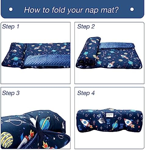 beeweed Toddler Nap Mat, Rollup Design Kid Sleeping Mat with Removable Pillow & Minky Blanket, Toddler Sleeping Bag for Daycare Preschool Travel Camping