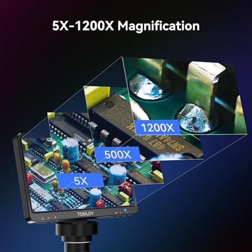 TOMLOV DM9 7" Digital Microscope: 1080P 1200X Coin Microscope Magnifier, 12MP Ultra-Precise Focusing LCD Soldering Microscopes for Adults, PC View, 32GB