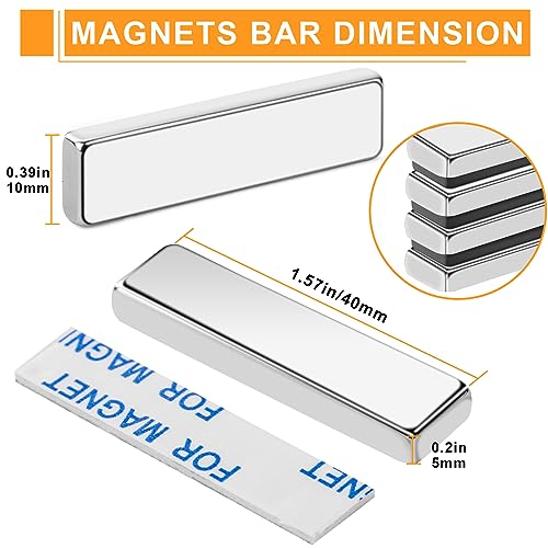 MIKEDE 30 Pcs Strong Neodymium Bar Magnets with Epoxy Coating,Waterproof Magnets with Adhesive Backing for Tool Room, Kitchen, Crafts, Whiteboard, Cabinet Doors - 1.57 x 0.39 x 0.20 in