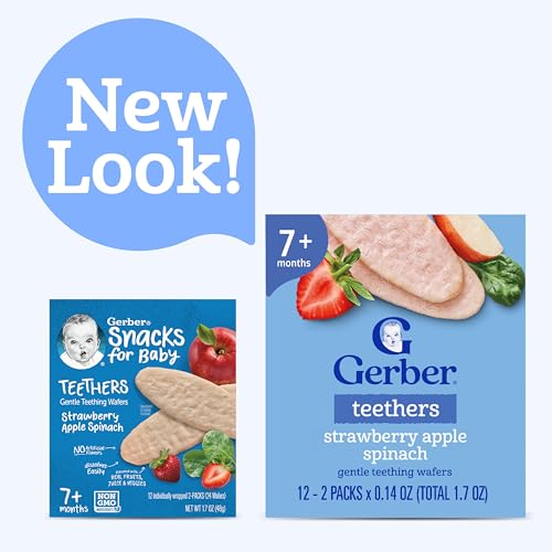 Gerber Snacks for Baby Teethers, Gentle Teething Wafers, Strawberry Apple Spinach, 1.7 Ounce, 12 Count Box (Pack of 6)