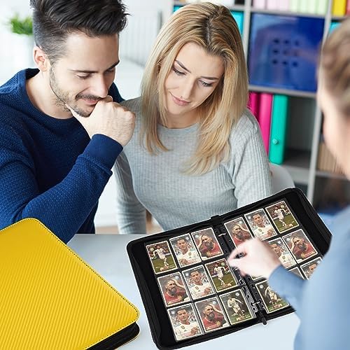 9 Pocket Card Binder, Premium Zip Trading Card Binder, 720 Double Sided Pocket PU Card Collection Binder, Collector Card Album, Card Folder for MTG, TCG, Sports Cards, Game Cards (yellow)