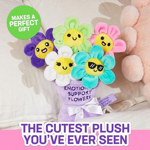 Emotional Support Flowers by Relatable, Cuddly Stuffed Animals and Toys, Squishy Toys and Plushies, Great Gift Ideas for Loved Ones of All Ages, Includes 5 Plushies with Carrying Basket