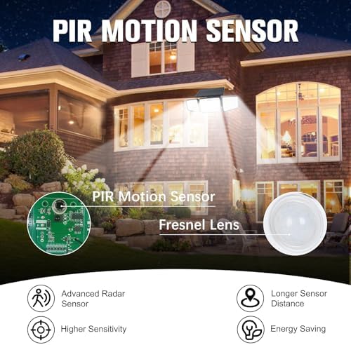 2500LM Solar Lights Outdoor with Motion Sensor,3 Head 270° Wide Angle Street Area Lights,IP65 Waterproof Security Lighting with 3 Modes(Remote,2 Pcs)