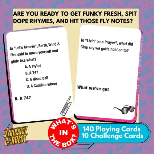 Lyrically Correct '80s Mixtape Music Trivia Card Game - Hip Hop, R&B, Funk, and Pop Edition - Finish The Lyrics Challenge, Fun for Adults, Party or Family Night