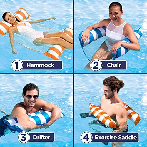 Aqua 4-in-1 Monterey Hammock Pool Float & Water Hammocks, 1-2-3-4 Multipacks – Multiple Colors/Styles – for Adults and Kids Floating