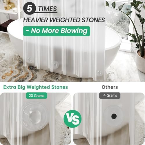 AmazerBath Plastic Shower Curtain 84 Inches Long, 72 x 84 Clear Weighted Extra Long Shower Curtain, PEVA Heavy Duty Tall Bathroom Curtains with 3 Big Clear Weighted Stones and 12 Grommet Holes