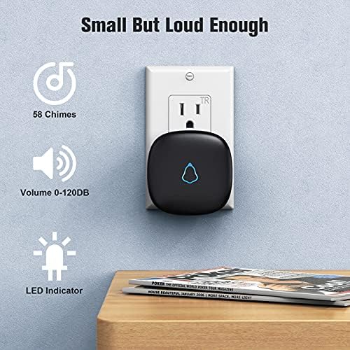 SECRUI Wireless Doorbell with 2 Buttons, Waterproof Mini Doorbell 1,000ft Range 110dB Mute Mode 58 Door Chimes & Colorful LED Flashing - Black