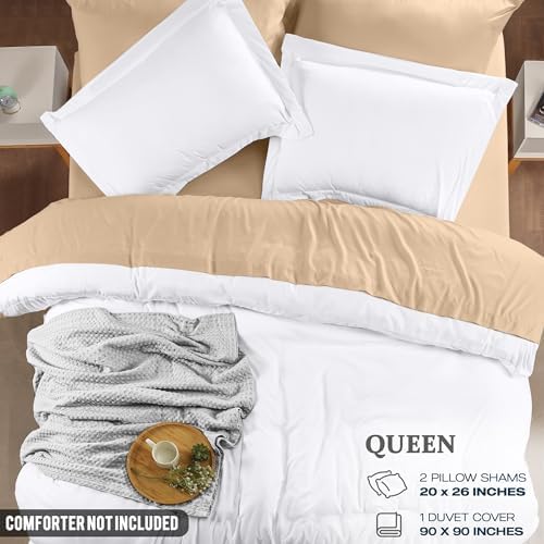 Utopia Bedding Duvet Cover Queen Size - 3 Piece with Zipper Closure - 1 Comforter Cover 90X90 Inches & 2 Pillow Shams 20X26 Inches (White) Comforter Not Included