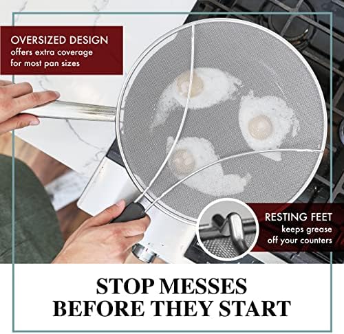 BergKoch Splatter Screen for Frying Pan - 15 Inch Stainless Steel Grease Splatter Guard - Cover Oil Splash when Sizzling Bacon, Cooking Fried Chicken or Popcorn