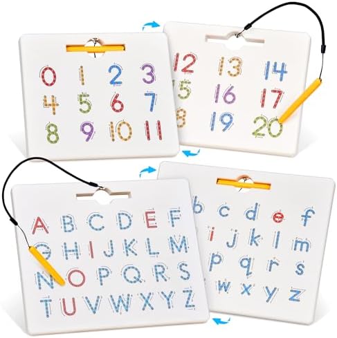 GAMENOTE Double Sided Magnetic Letter & Number Board Set - Alphabet & Numbers Tracing Board for Toddlers, ABC Uppercase & Lowercase Practicing, Math Learning, Educational Toys for Kids