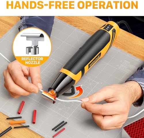 SEEKONE Mini Heat Gun, 350W 2-Temp Settings 500℉ & 842℉(260℃& 450℃) Fast Heat Hot Air Gun Tool with Reflector Nozzle and 4.9Ft Long Cable Overload Protection for Crafting, Vinyl Wrap and Shrink Tubing