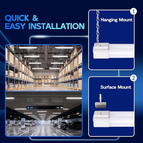 hykolity 4 Pack 4FT LED Shop Light Linkable, 4400lm, 42w(250w Equivalent), 5000K Utility Shop Lights, Hanging or Flush Mount, with Power Cord and On/Off Switch