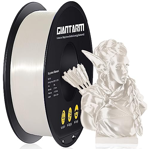 GIANTARM 3D Printer Filament, Silk White Pla Filament, 1Kg(2.2lbs) Spool, 1.75mm Dimension Accuracy +/- 0.03mm, 3D Printing Filament