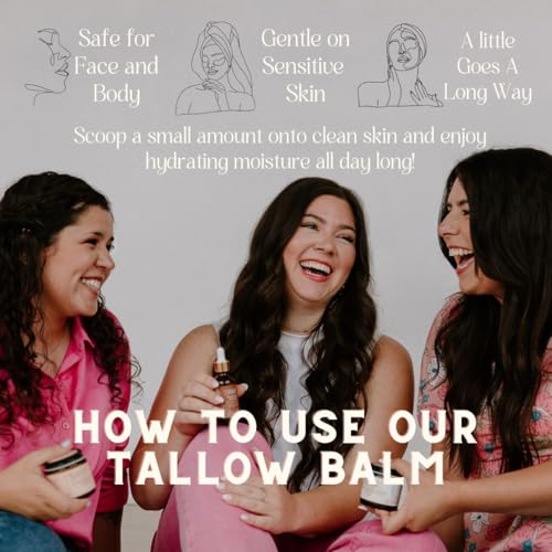 Handmade Honey & Tallow Balm- 100% Grass Fed Beef Tallow for Skin Care- 100% Natural Whipped Tallow Balm- Sensitive & Dry Skin, Eczema, Psoriasis- 2 FL. oz