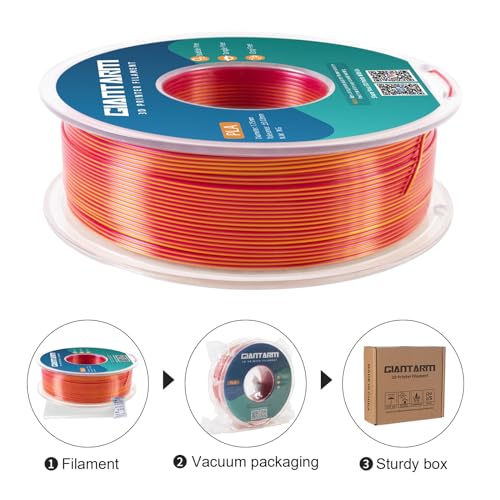 GIANTARM Dual Color PLA Filament, Silk PLA Filament 1.75mm +/-0.02mm,1KG Spool(2.2lbs) Vacuum Packaging, 3D Printing Filaments Fit Most FDM Printer