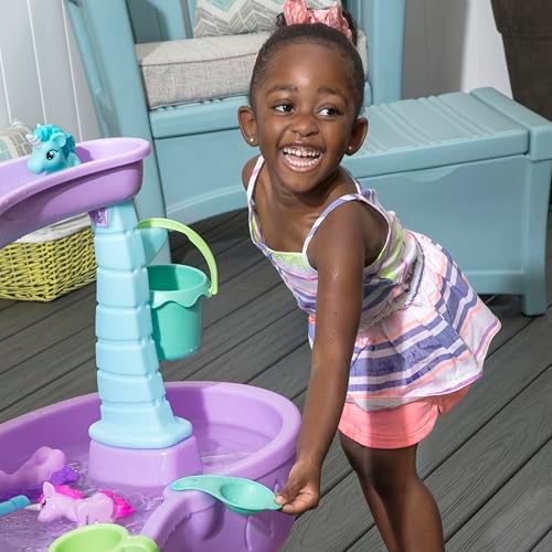 Step2 Rain Showers and Unicorns Water Table, Kids Water and Sand Activity Sensory Playset, Summer Outdoor Toys, 13 Piece Water Toy Accessories, for Toddlers 1.5+ Years Old, Blue & Purple