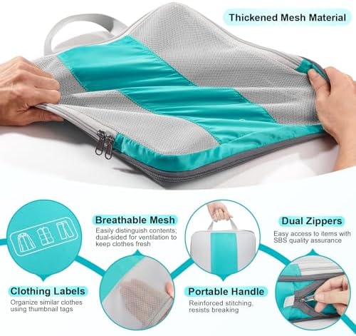 10 Set Compression Packing Cubes for Travel Essentials,Compressible Expandable Packing Cubes for Suitcase,OlarHike Luggage Organizer Bags for Travel,Handy Helper for Organizing Clothes(Blue Green)