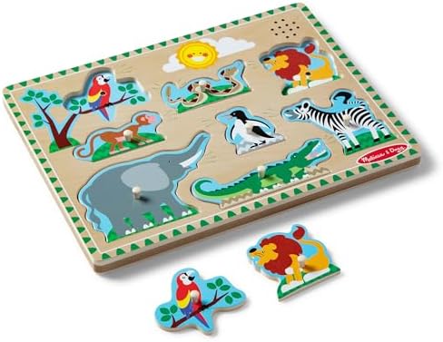 Melissa & Doug Zoo Animals Sound Puzzle - Wooden Peg Puzzle with Sound Effects (8 pcs)