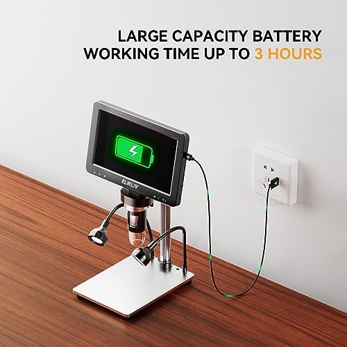 Elikliv 1200X Digital Microscope 7'' Screen, 1080P Coin Magnifier with 12MP Camera Sensor, 10 LED Lights - Microscope for Adults, Windows/Mac OS Compatible, Model EDM9