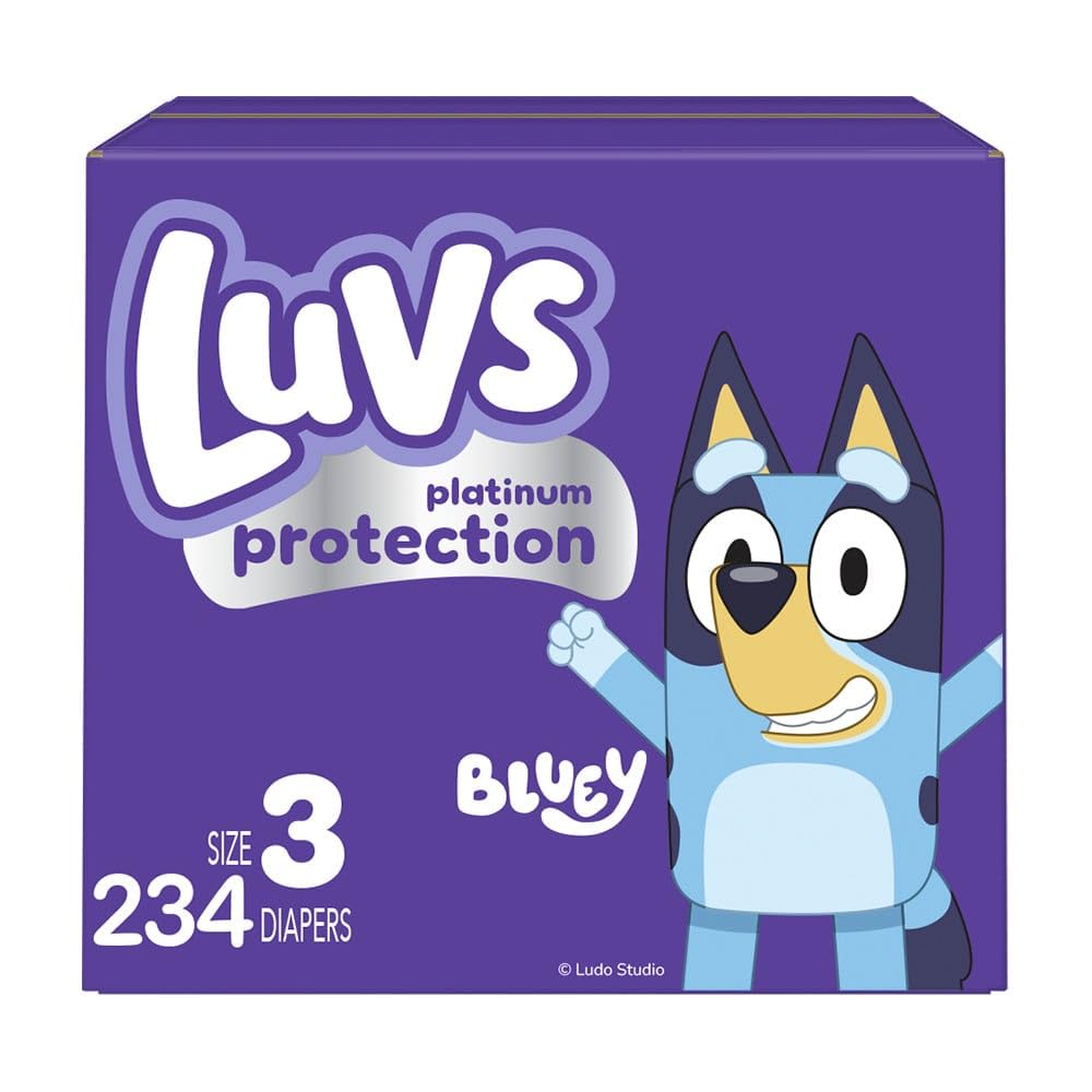 Luvs Size 3 Baby Diapers, Platinum Protection Bluey Diapers for Day & Night, Size 3, 234 Count (Packaging May Vary)