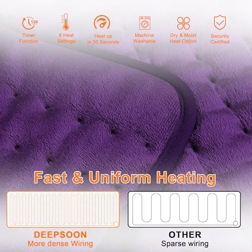 Heating Pad-Electric Heating Pads for Back,Neck,Abdomen,Moist Heated Pad for Shoulder,Knee,Hot Pad for Arms and Legs,Dry&Moist Heat & Auto Shut Off(Dark Purple, 33''×17'')