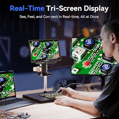 TOMLOV TM4K Max 4K Digital Microscope 2000x, 52MP Spin Arm Soldering Microscope for Adults, 10.1" HDMI Electronics Repair Microscopes with Ring Light, Larger Base LCD Coin Microscopes Full View, 64GB