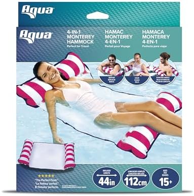 Aqua 4-in-1 Monterey Hammock Pool Float & Water Hammocks, 1-2-3-4 Multipacks – Multiple Colors/Styles – for Adults and Kids Floating