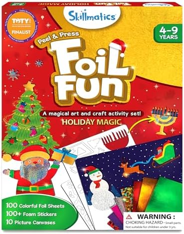 Skillmatics Foil Fun - Holiday Magic, No Mess Art for Kids, Christmas Craft Kits & Supplies, DIY Creative Activity, Travel Toys, Gifts for Boys & Girls Ages 4, 5, 6, 7, 8, 9