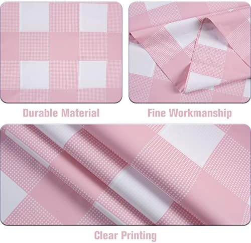 Kesfey 8 Packs Pink and White Checkered Tablecovers 54 x 108 Inches Disposable Party Picnic Table Cloth SpillProof Plastic Gingham Tablecovers for Camping Decoration Party Favors