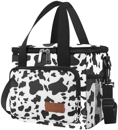 Femuar Lunch Bags for Women/Men, Insulated Lunch Bag for Work Office - Lunch Cooler Bag Leakproof Lunch Box with Adjustable Shoulder Strap - Cow print