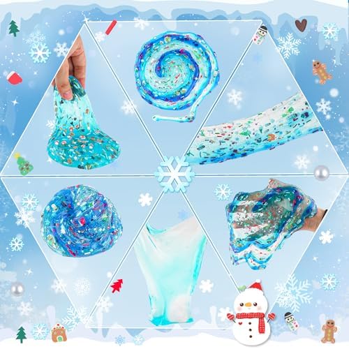LAWOHO Build a Snowman Kit with Clear Slime & Air Dry Clay for Kids, Christmas Crafts for Kids, Slime Kit for Kids, for Kids, Stocking Stuffers for Kids Christmas Crafts Snowman Kit
